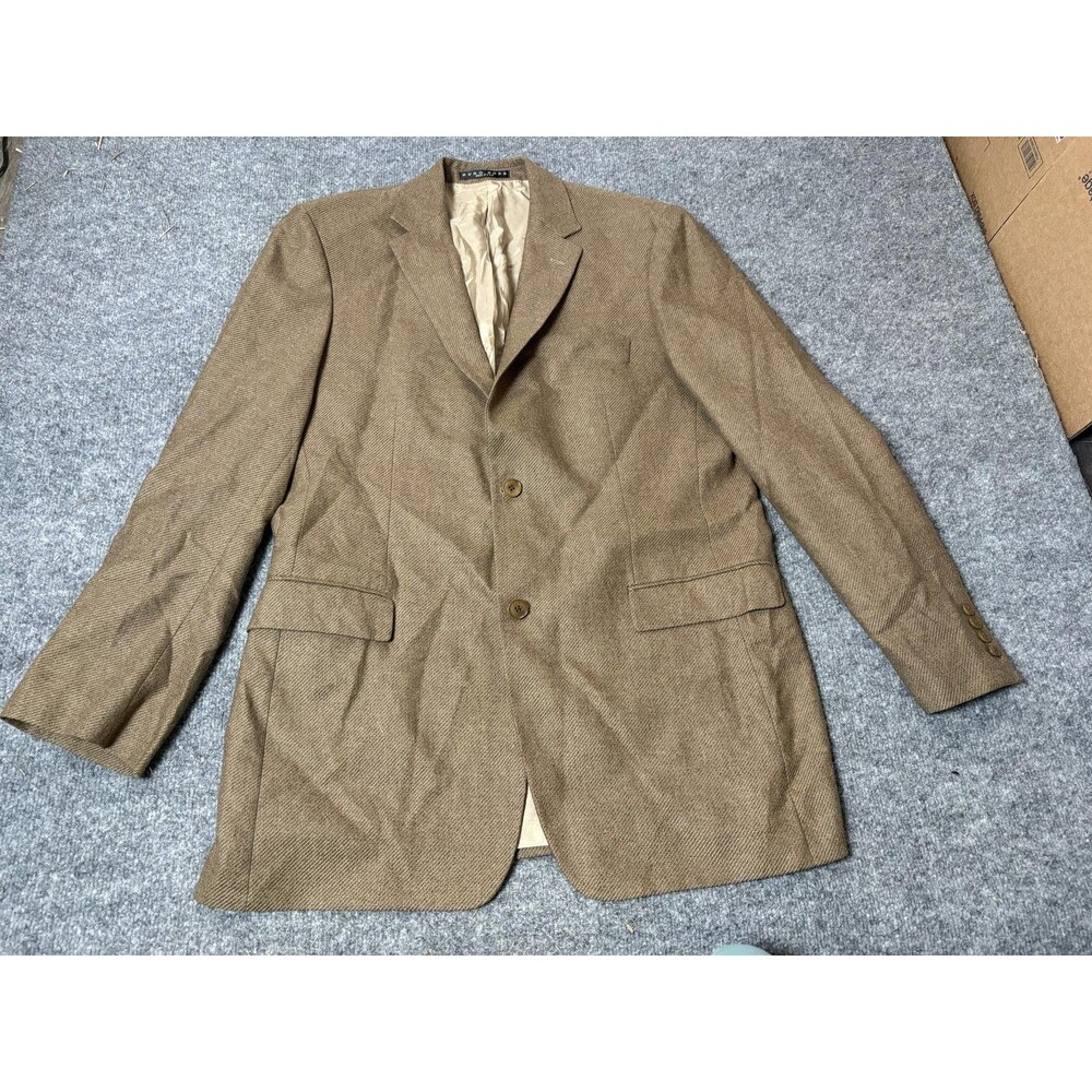 Vintage Hugo Boss Sport Coat Mens 44L Brown Wool Tweed 2 Btn Notch Blazer USA